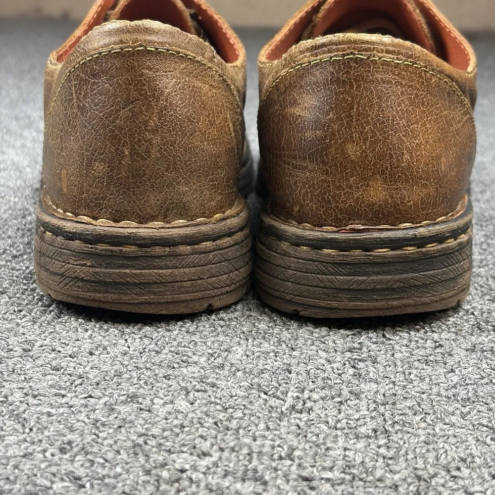Men Shoes Size 9M EU 42 Dark Brown Distressed Leather Oxford Plain Toe Lace Up
